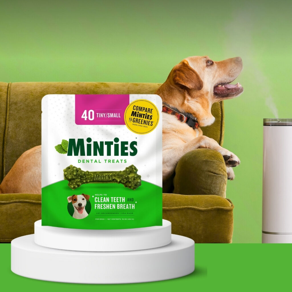 Minties dental treats for dogs with bad breath and sensitive teeth | HappyBarker