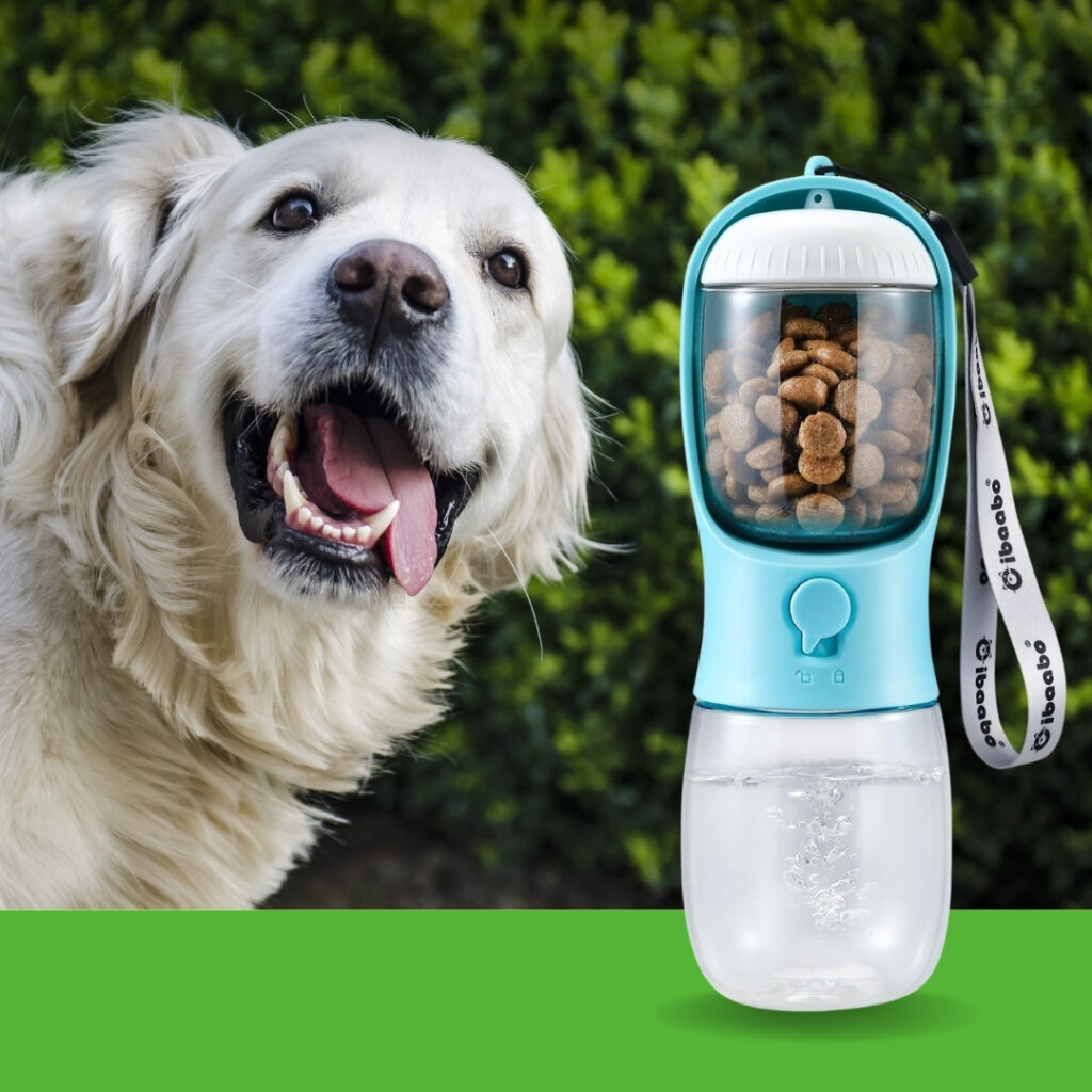 Dog Water Bottle with Food Container for travel and walks | HappyBarker